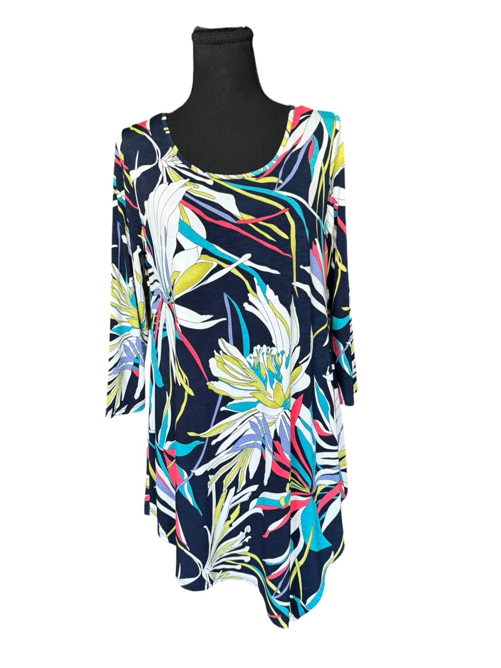 Clara Sun Woo Tropical Floral Asymmetrical Tunic Top Small Made in USA